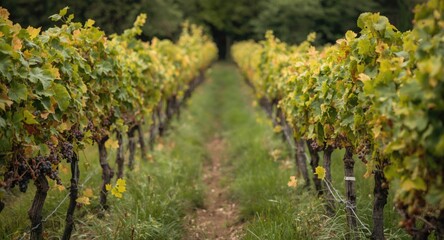 Seasonal vineyard wine display with ample copy space for text