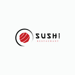 Japanese food sushi logo design with crossed chopsticks. Logo for restaurant, business, bar.