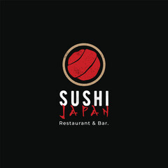 Japanese food sushi logo design with crossed chopsticks. Logo for restaurant, business, bar.