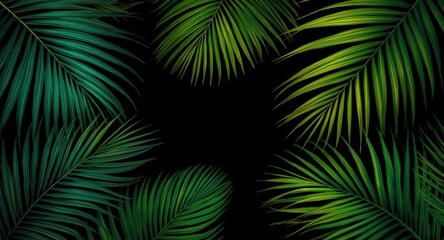 Obraz premium Vibrant tropical palm leaves illustration with black backdrop