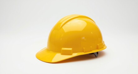 safety yellow hard hat set on clean white background offering copy space