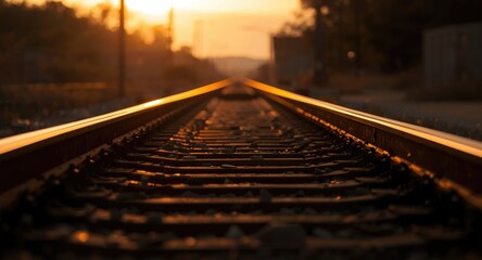 Railway tracks at sunset captured from a low elevated eye sight