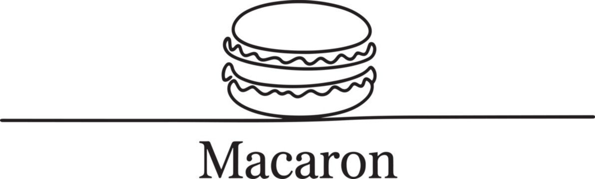 Continuous one line design of macaron cookie, Restaurant food menu design concept. one line Art icon drawing vector