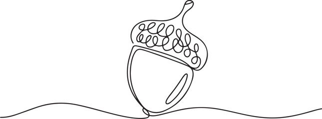 A single line drawing of a acorn. Continuous line thanksgiving acorn icon, one line Art icon drawing vector © mst