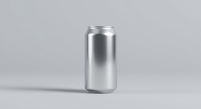clean minimalist design decorating a polished aluminum 330ml soda can on a plain base