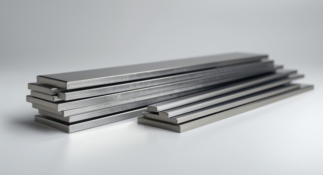 Stack of stainless flat bars ready for manufacturing processes