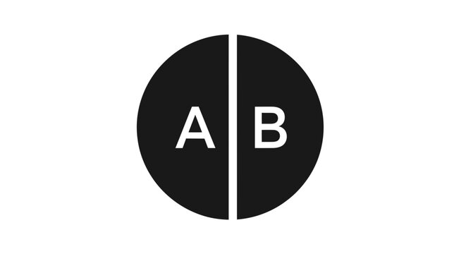 Black Circle Divided with Letters AB.
