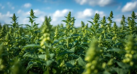Fototapeta premium Natural setting showcasing dense green alfalfa foliage and vigorous development