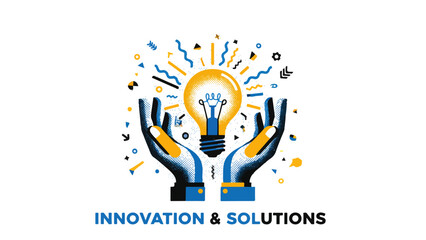 Glowing symbol of creativity supported by open palms, representing visionary thinking, technological progress, and dynamic problem solving success. © prarthana