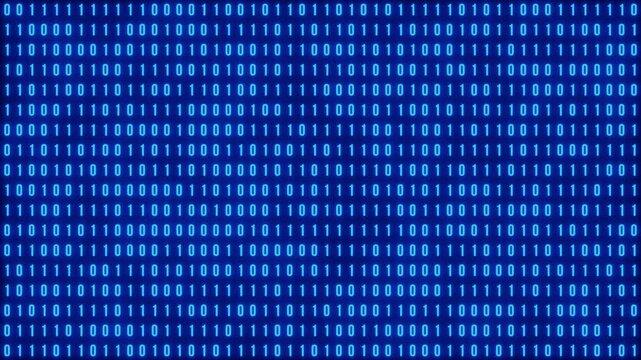 Loop of 5s Green and Blue binary digits fill the screen within a video player UI, featuring play, timeline, and volume controls