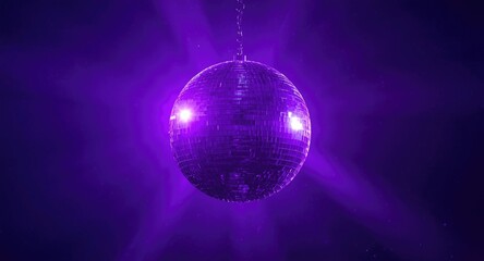 Purple light bouncing from disco ball with empty copy space