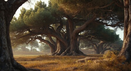 Cook pine trees framing a peaceful outdoor environment