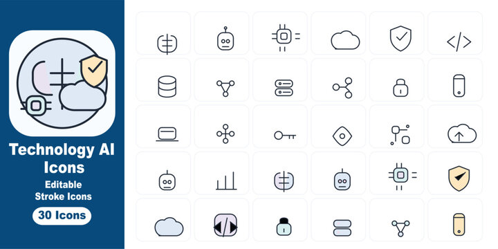Technology AI Editable Stroke Icon Bundle Vector Set