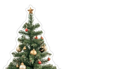 Fototapeta premium Decorated small Christmas tree outlined for coloring on an unobstructed background