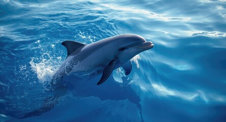 Fototapeta premium Smooth dolphin breaching vibrant blue waters to depict a peaceful aquatic world