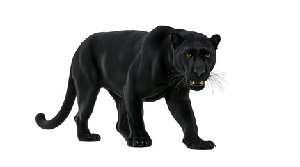 black panther, full-body shot, isolated on a white background, in a high-resolution, photorealistic style, high-quality photography