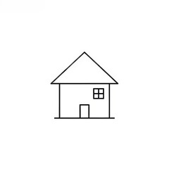 Simple Line Drawing of Basic House with Roof Window and Door.