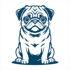 Naklejka premium Cute Pug Dog Sitting Cartoon Style Vector Illustration