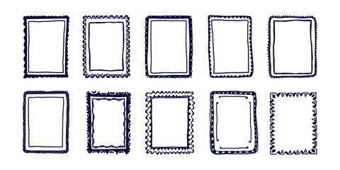 Hand drawn square frame set. Quirky sketch border