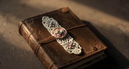 Obraz premium Vintage diary with a handmade floral bookmark attached