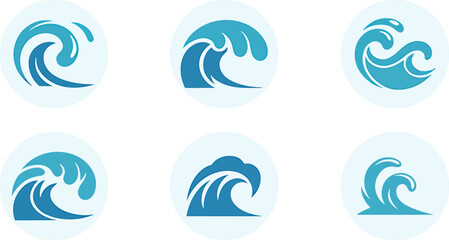 Obraz premium Collection of blue ocean wave icons