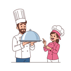 Two Professional Chefs Working Together Presenting a Dish Food Service Team