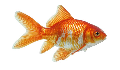  a golden fish swimming in the water, isolated on a white background with photorealistic studio lighting.