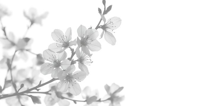 Light gray blossom silhouette overlays on a smooth white background for nature inspired designs