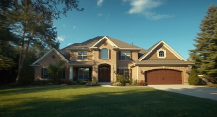 Suburban American home with lovely clear blue sky above