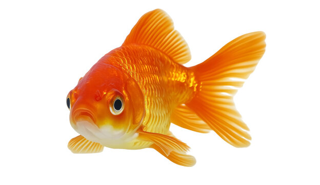  a golden fish swimming in the water, isolated on a white background with photorealistic studio lighting.