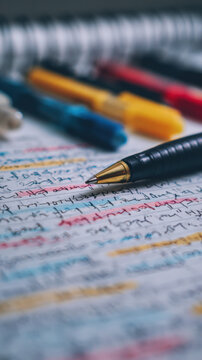 Pen on highlighted notes