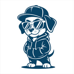 Fototapeta premium Cool Dog Wearing Cap and Hoodie Cartoon Vector Illustration