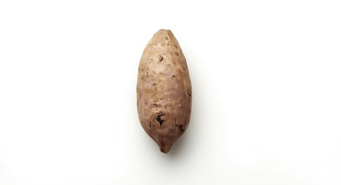 Whole taro corm arranged on a plain white background with low contrast light