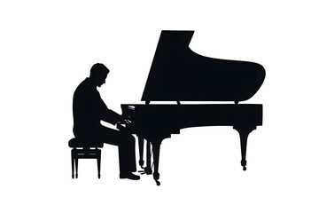 Silhouette of a Pianist: An elegant silhouette of a pianist deeply engrossed in a musical performance, seated at a grand piano. Capturing a moment of musical passion and artistic expression.