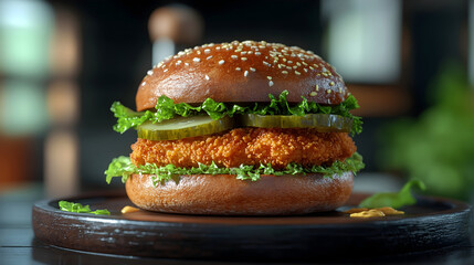 hamburger on black background