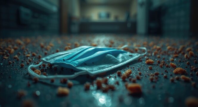 Surgical mask on germ infested surface for hospital healthcare