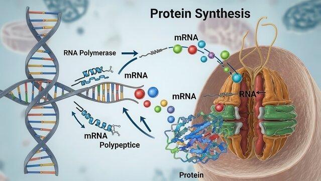 Illustration of the protein synthesis process