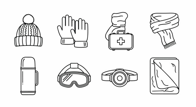Essential items for a safe and enjoyable winter adventure Vector