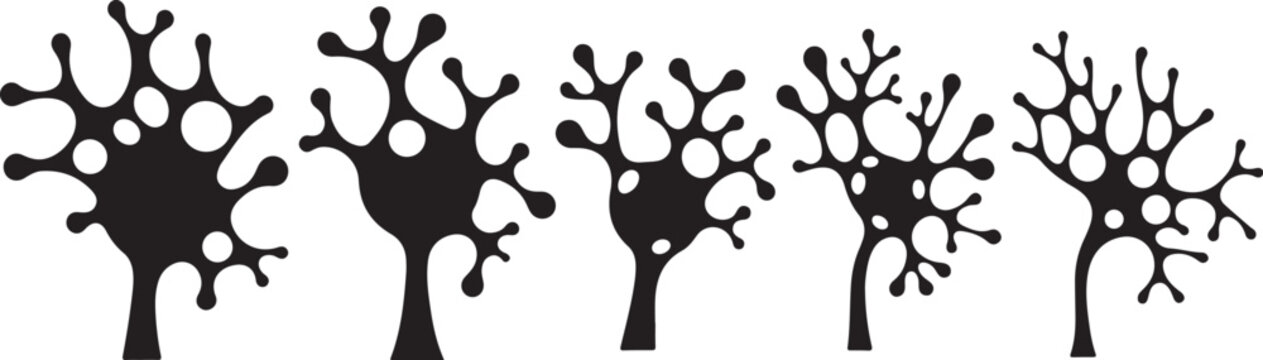Neuron cells and neural network silhouettes on white background