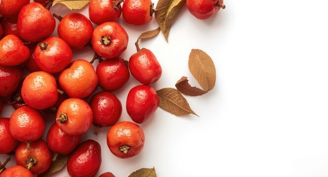 Tight crop of jujube fruits highlighting texture on an even white background with copy space