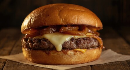 Blue cheese and caramelized onion burger with artisan bun ideal for social media