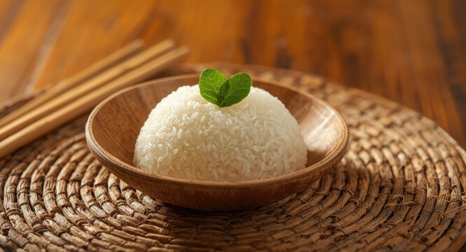 Sticky rice Jenang sweet served on bamboo dish garnished with fresh green leaf