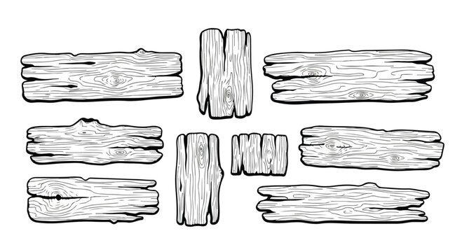 Assorted wooden planks and logs arranged in a symmetrical pattern on a white background Vector