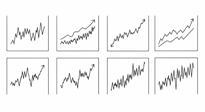 Diverse stock market trend graphs showcasing various price movements and patterns Vector
