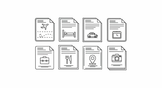 Various types of documents and files represented with icons Vector