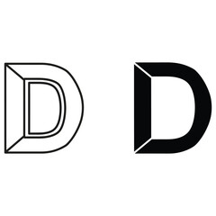 Contrasting letter D: one with a dimensional outline, the other a solid black fill. Minimalist design for diverse graphic applications.