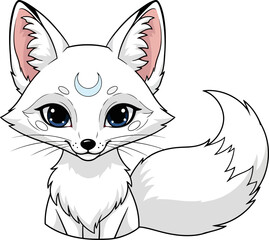 Obraz premium Mystical white fox with a blue crescent moon forehead mark