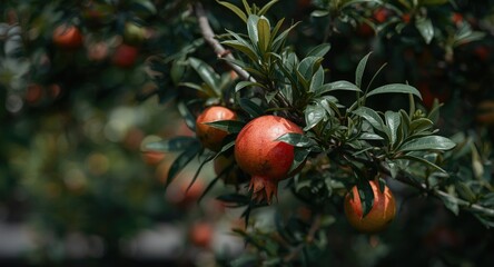 Naklejka premium Pomegranate tree captured in a natural garden habitat