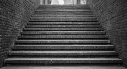 Fototapeta premium Brick stairs showing weathered texture in monochrome style