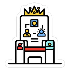 Modern office workstation vector icon with productivity symbols, data analysis, and collaborative elements.